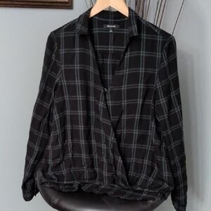 Madewell Wrap Front Black Plaid Blouse